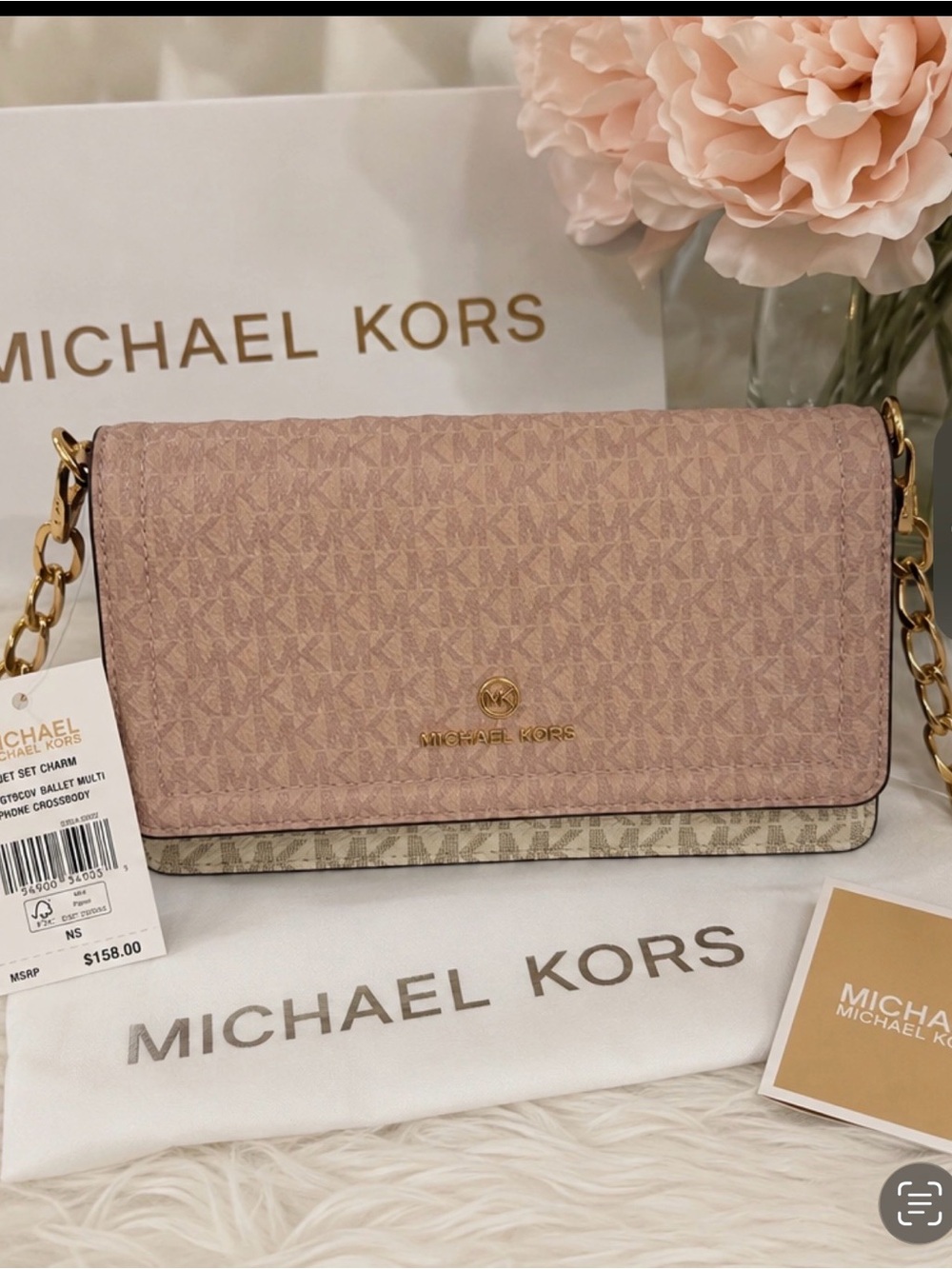 Michael Kors Blush Pink MK Logo Chain crossbody  Bag. 

Chain is unbranded
